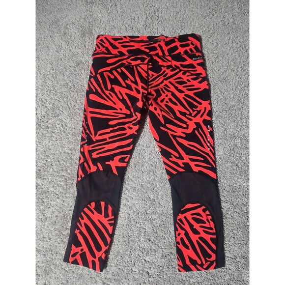 Nike Epic Lux Palm Print Dri-FIT Running Capri Leggings Red Black Women's Large - Picture 2 of 6